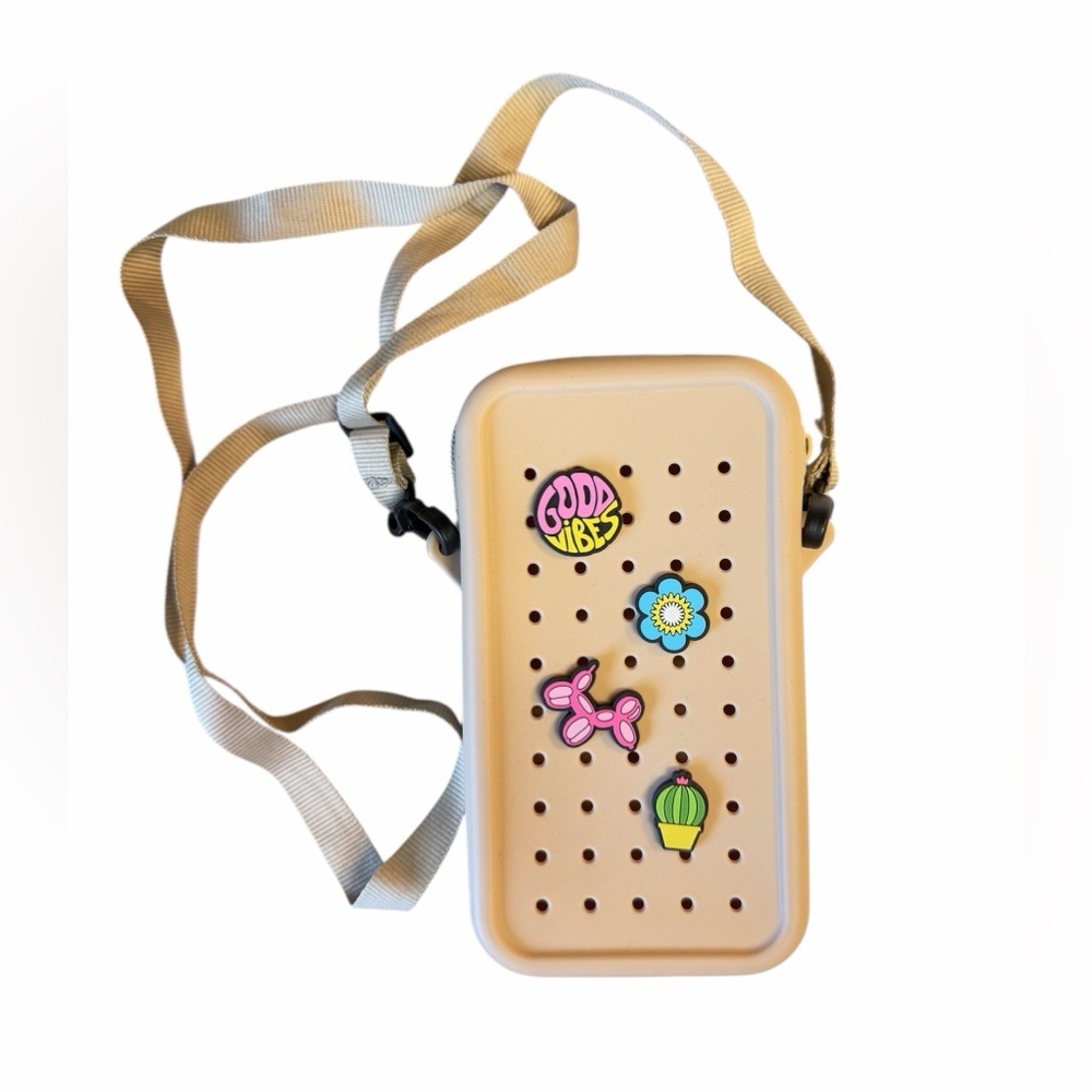 Kids/Teens Beige Crossbody Accessory Case with Fun Charms - Good Vibes Style